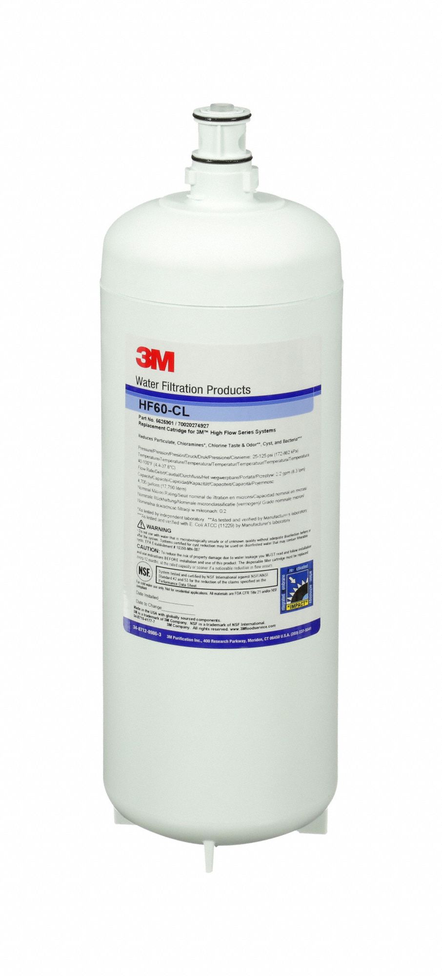 3M, 0.2 micron, 2.2 gpm, Quick Connect Filter 48XT855625901 Grainger