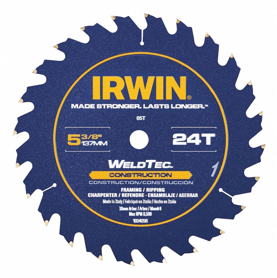 IRWIN, 5 3/8 in Blade Dia., 24 Teeth, Circular Saw Blade 48XU02