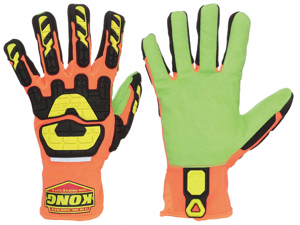 GLOVES, OPEN CUFF, LO PRO, IMPACT RESIST, HIGH-VIS, ORNG/GRN, XXXL/12, MICROSUEDE/NYLON/SPANDEX/TPR