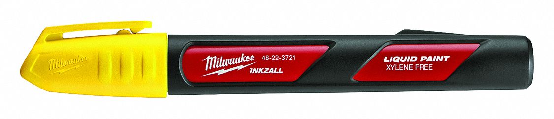 Liquid Paint Marker: 4.76 mm Tip Wd, Fiber Nib, Yellow, Chisel