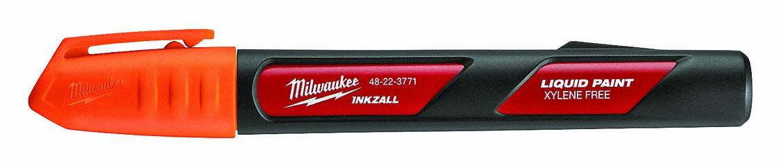 Liquid Paint Marker: 4.76 mm Tip Wd, Fiber Nib, Orange, Chisel