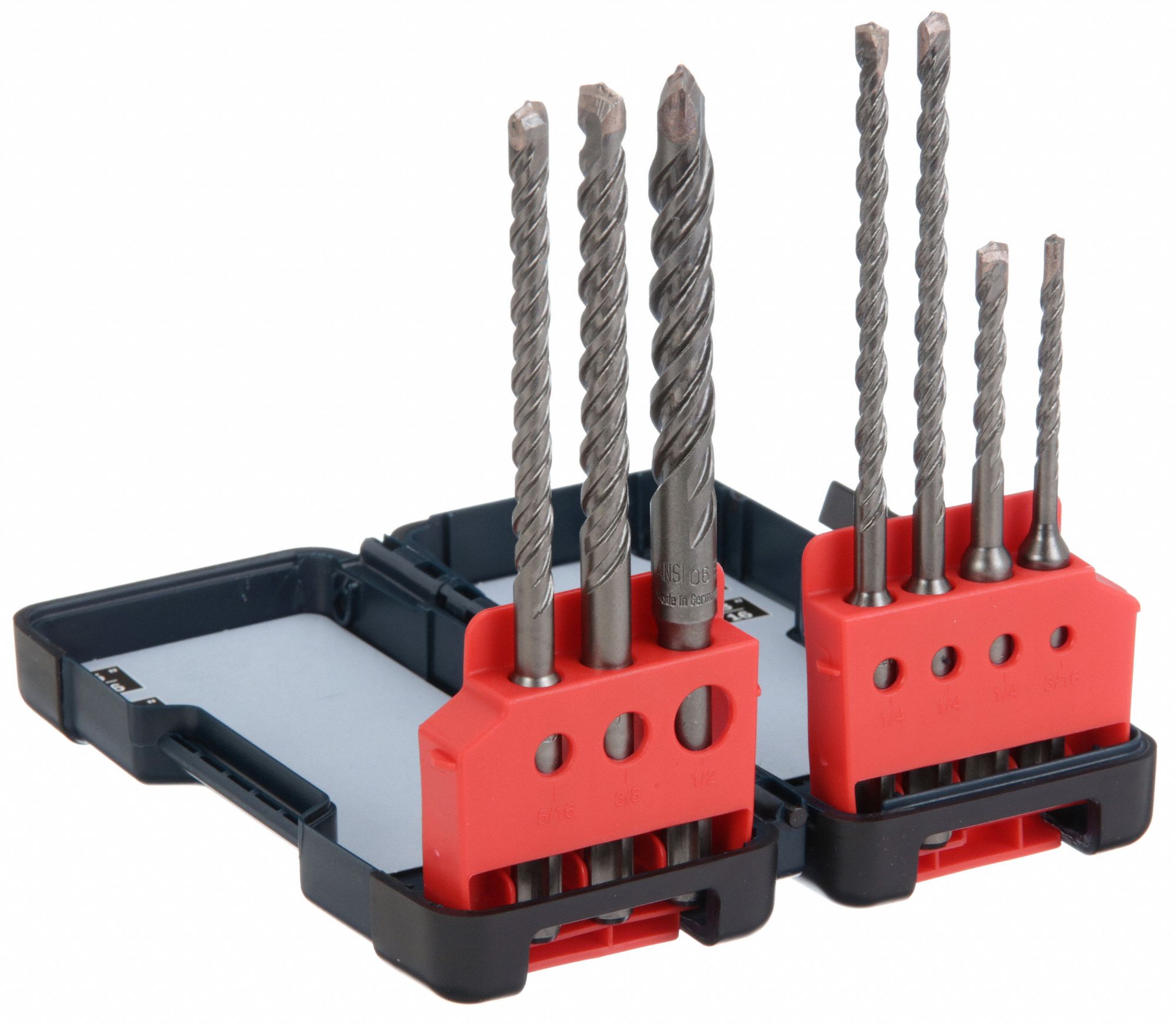 Rotary Hammer Drill Set: 1/2 in_1/4 in_3/8 in_3/16 in_5/16 in Drill Bit Size, 6 in Overall Lg
