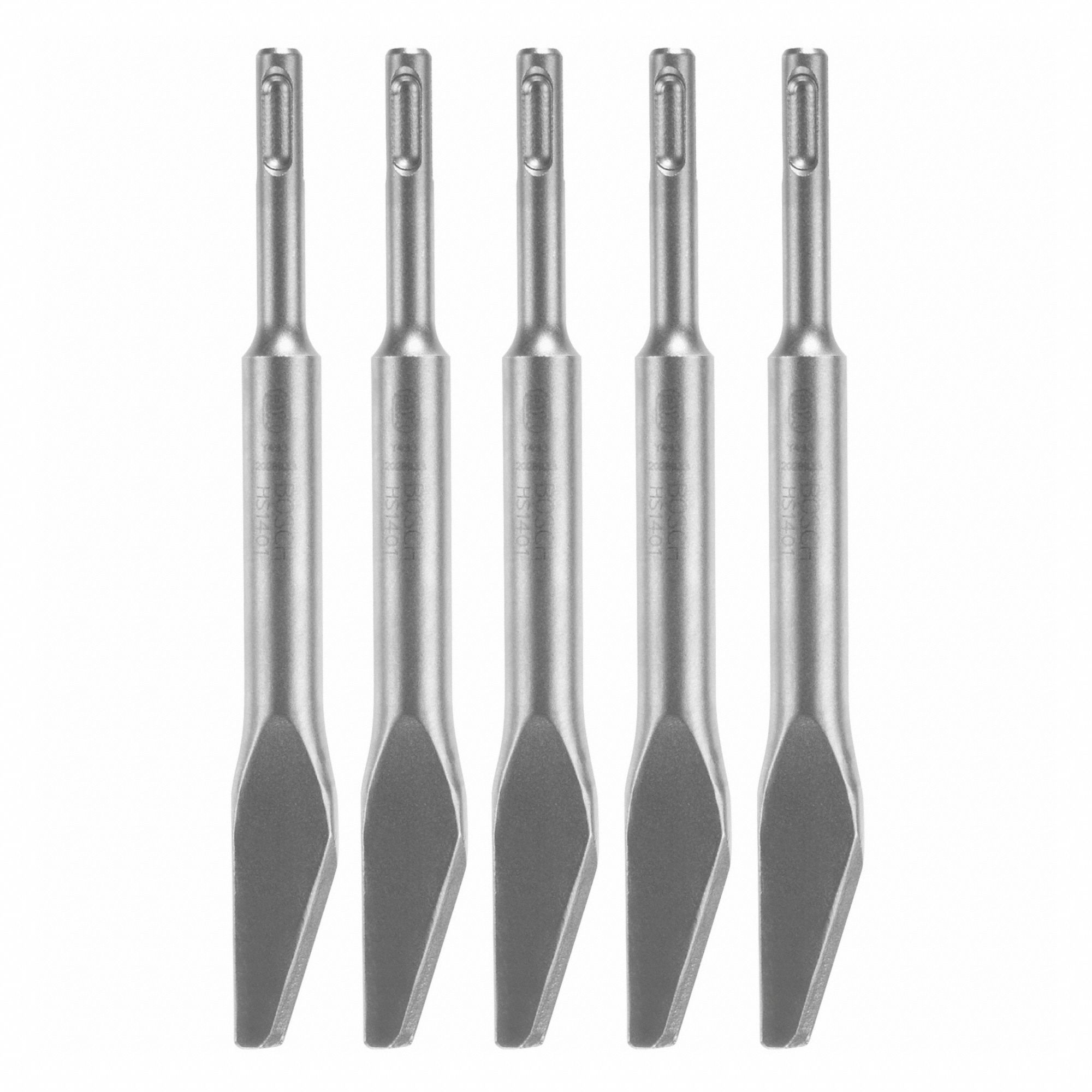 CHISEL BIT, ⅜ IN HEAD W, 8 IN L, ⅝ IN SHANK DIAMETER, RIGHT HAND, STEEL, 5 PK