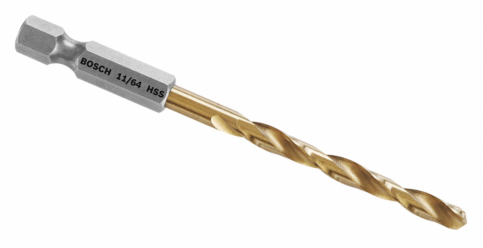 HEX SHANK DRILL BIT, 11/64 IN DRILL BIT SIZE, 2 IN FLUTE L, ¼ IN SHANK HEX