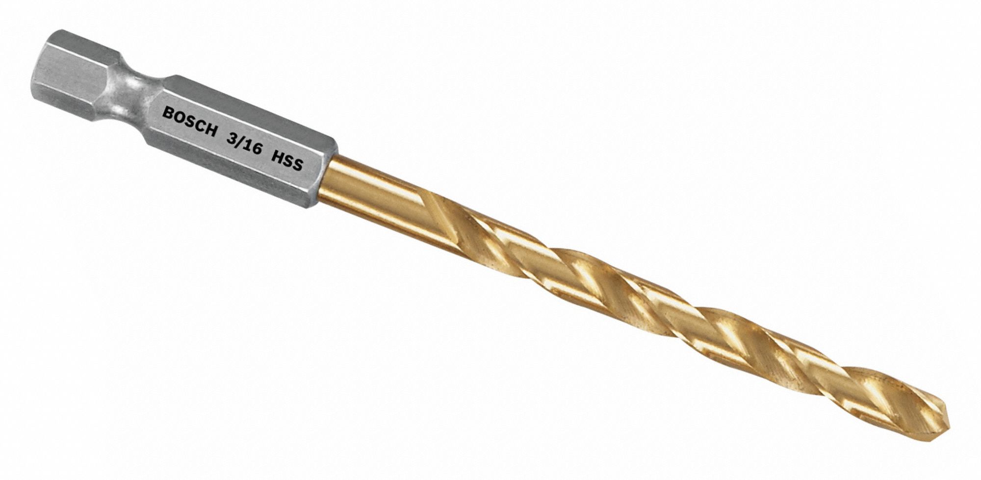 HEX SHANK DRILL BIT, 3/16 IN DRILL BIT SIZE, 2½ IN FLUTE L, ¼ IN SHANK HEX