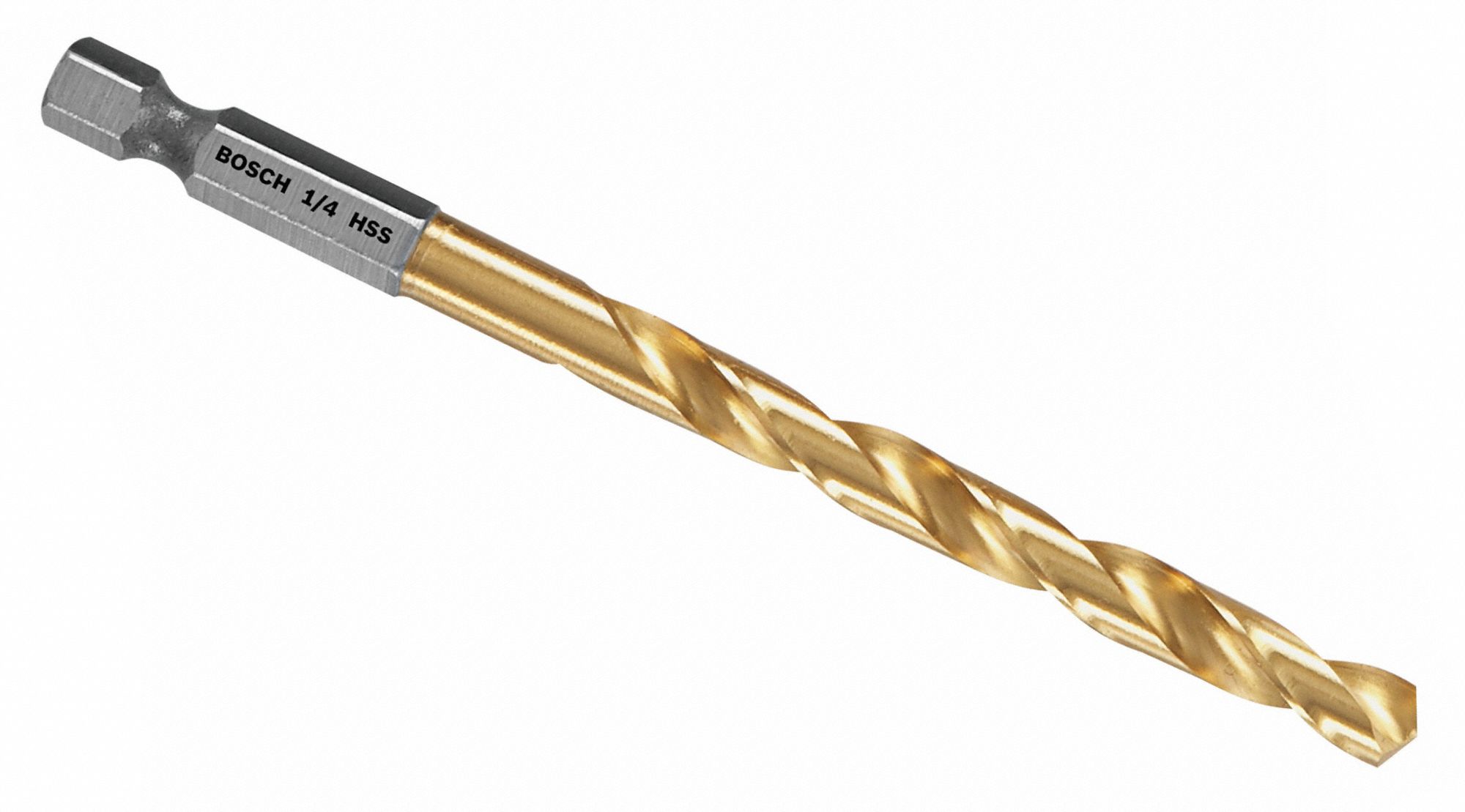 HEX SHANK DRILL BIT, ¼ IN DRILL BIT SIZE, 3 IN FLUTE L, ¼ IN SHANK HEX, SPLIT POINT