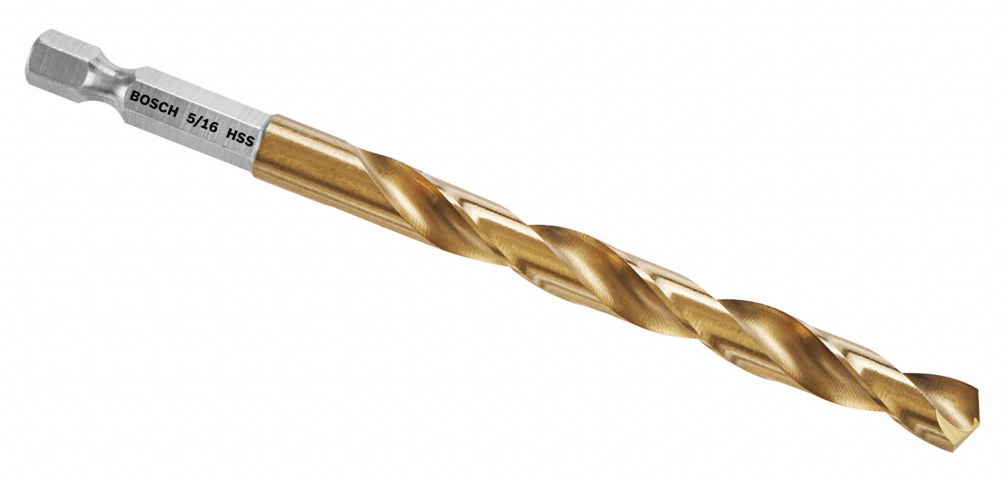 HEX SHANK DRILL BIT, 5/16 IN DRILL BIT SIZE, 3½ IN FLUTE L, ¼ IN SHANK HEX, TIN