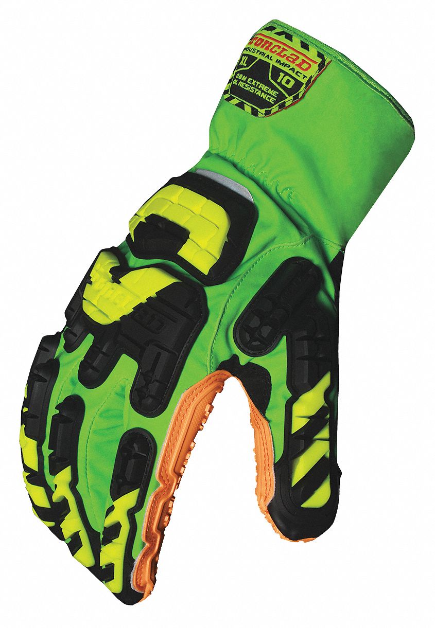 Anti-Vibration Glove, Grn/Orng/Yllw,
