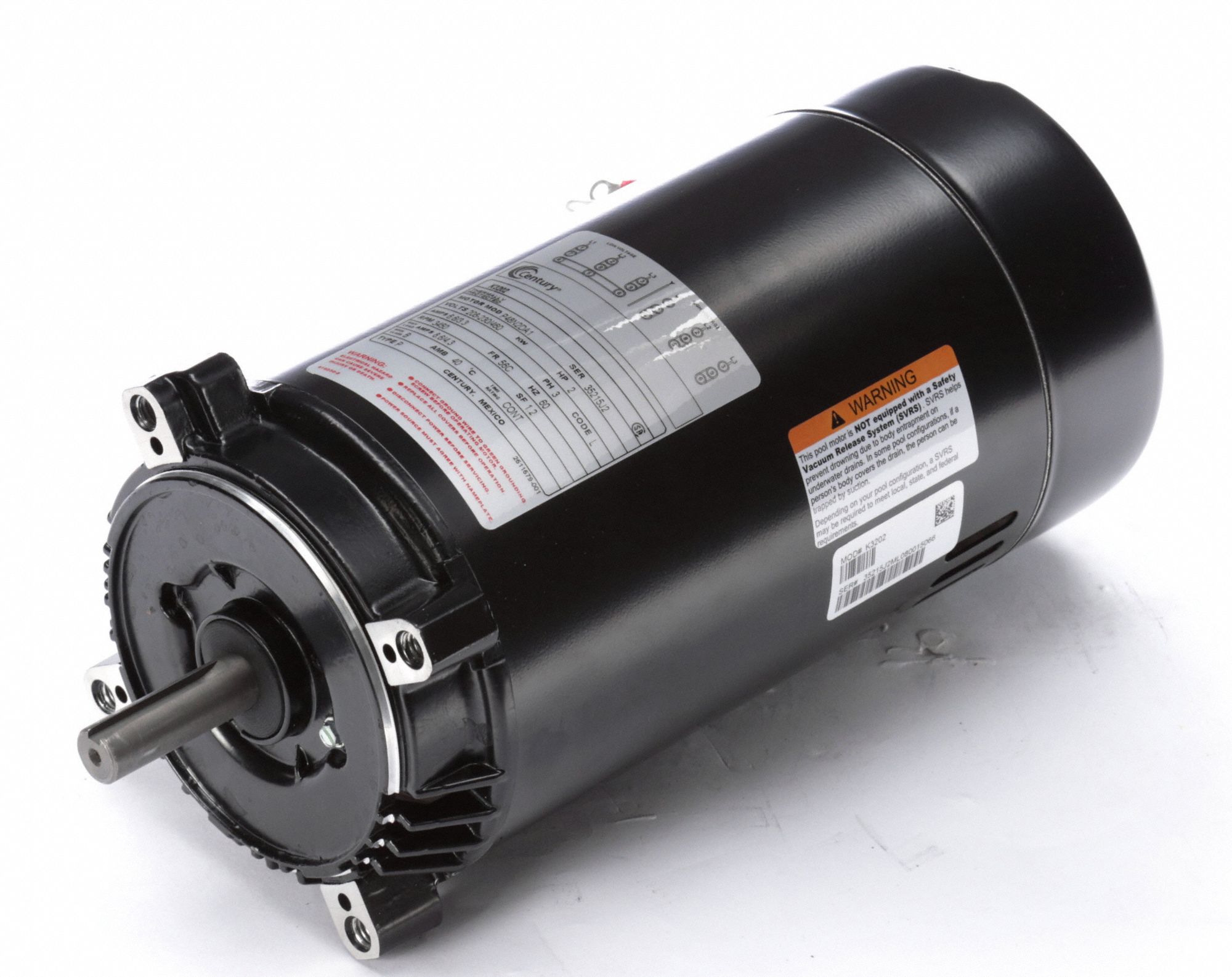 CENTURY Pool Filter Motor: Face Mounting, 2 HP, 1.2 Motor Service ...