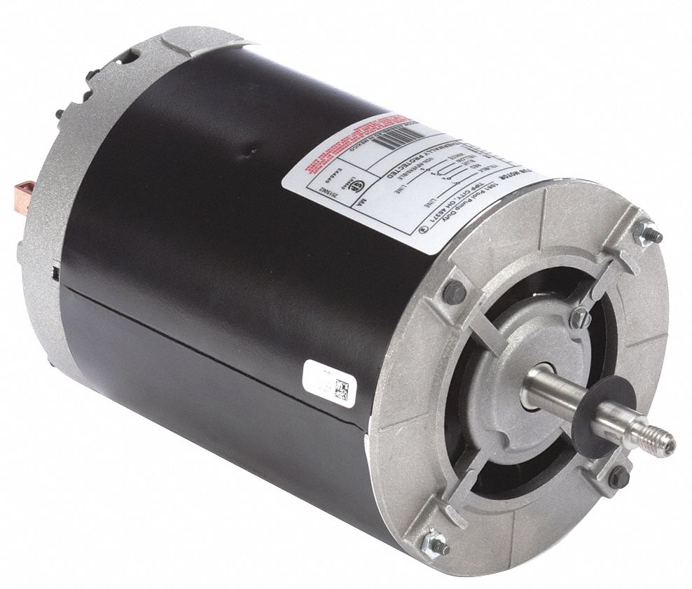 Pool and Spa Pump Motor: Rigid Base Mounting, 1 HP, 1 Motor Service Factor, 115V AC
