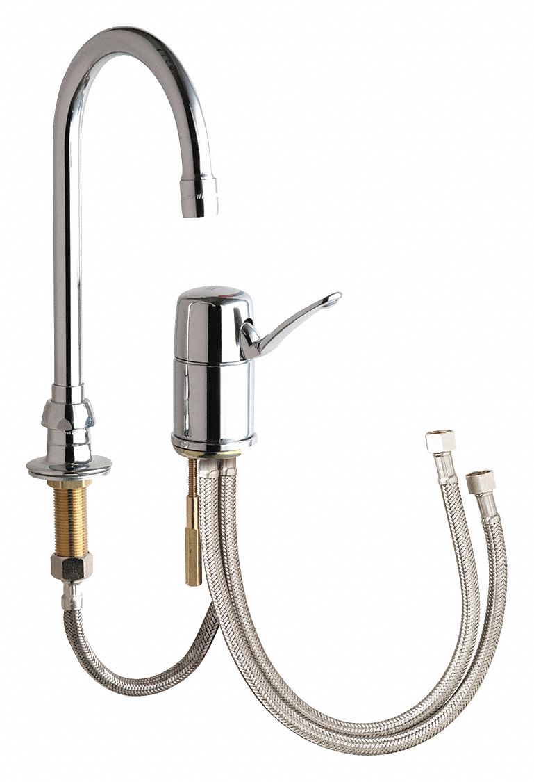 GOOSENECK BATHROOM FAUCET: CHICAGO FAUCETS, 2302, CHROME FINISH, MANUAL, 2.2 GPM FLOW RATE