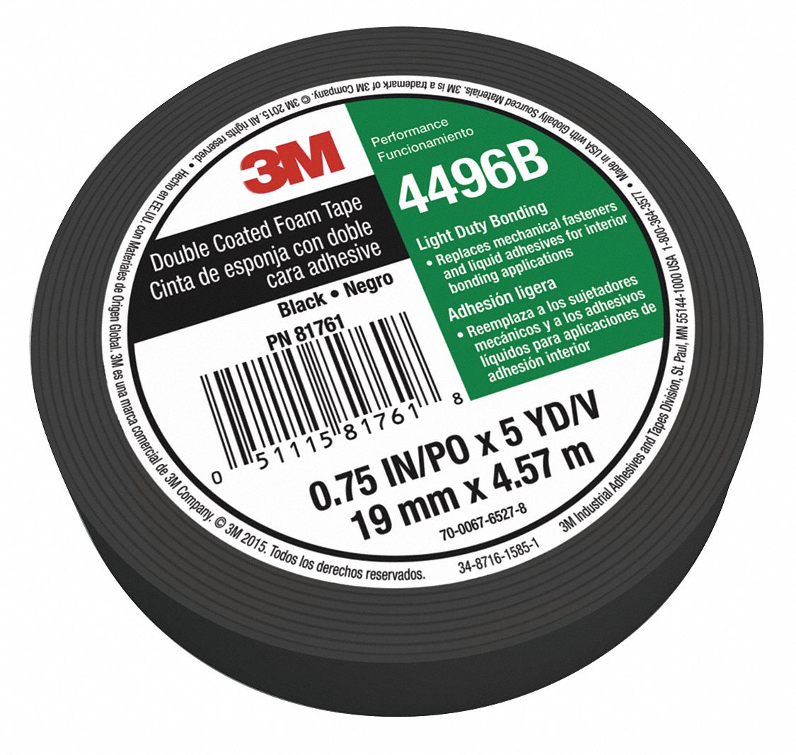 0744466125M112 Black 4466 3M Double-Sided Tape .5" x 5 yds 