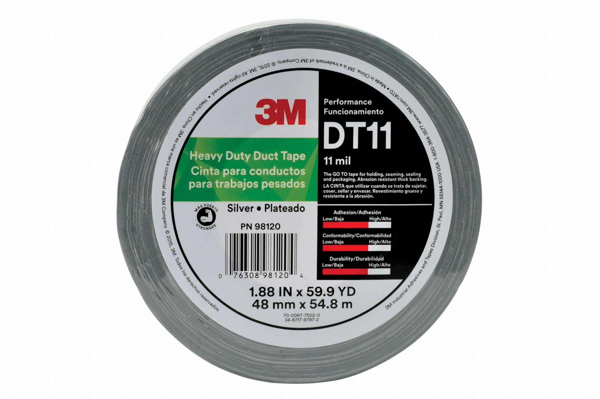 3M Duct Tape 3M, Series DT Series, Std Duty, 1 7/8 in x 60 yd, Black, Continuous Roll, Pack Qty