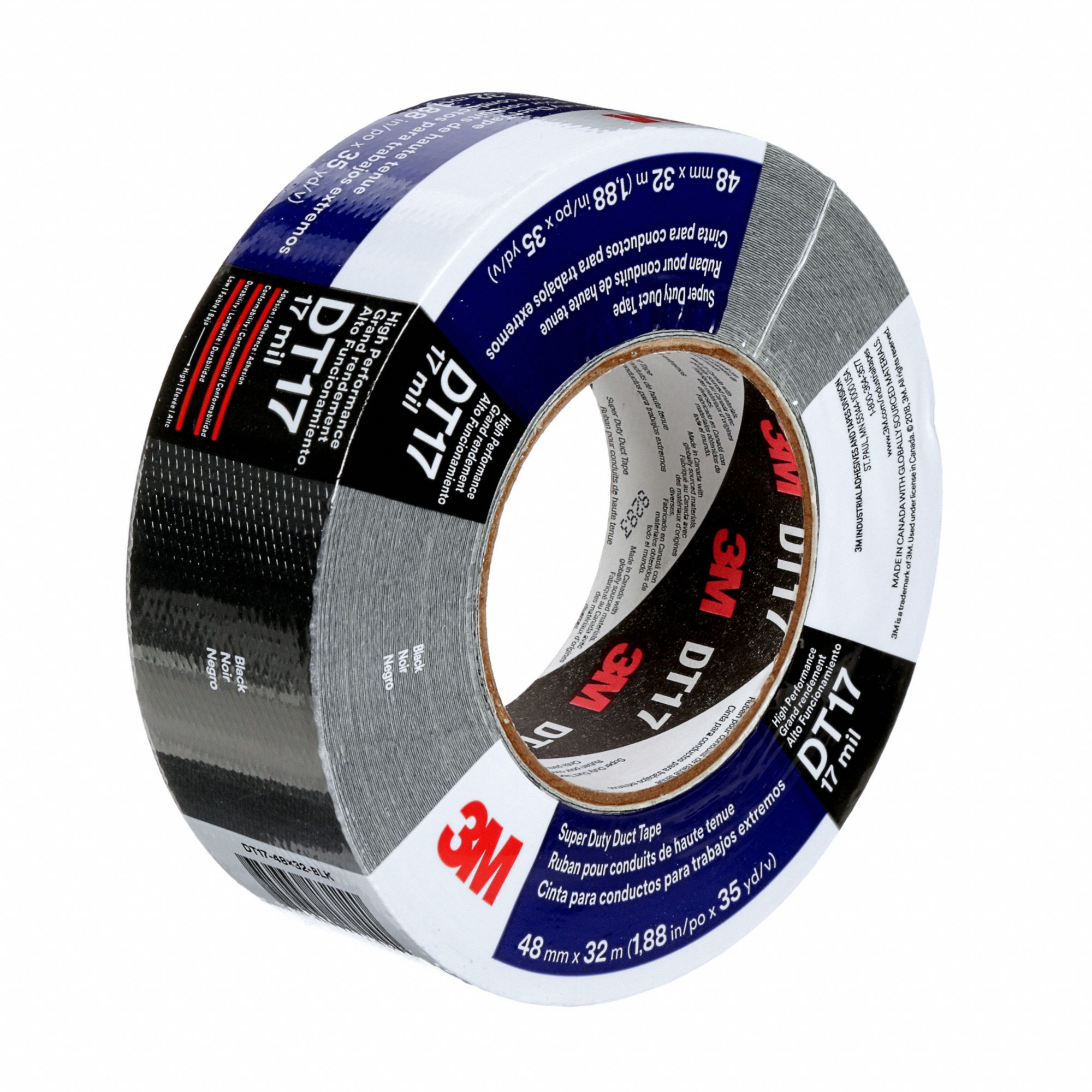 3M Duct Tape 3M, Series DT Series, Heavy Duty, 1 7/8 in x 35 yd, Black, Continuous Roll, Pack