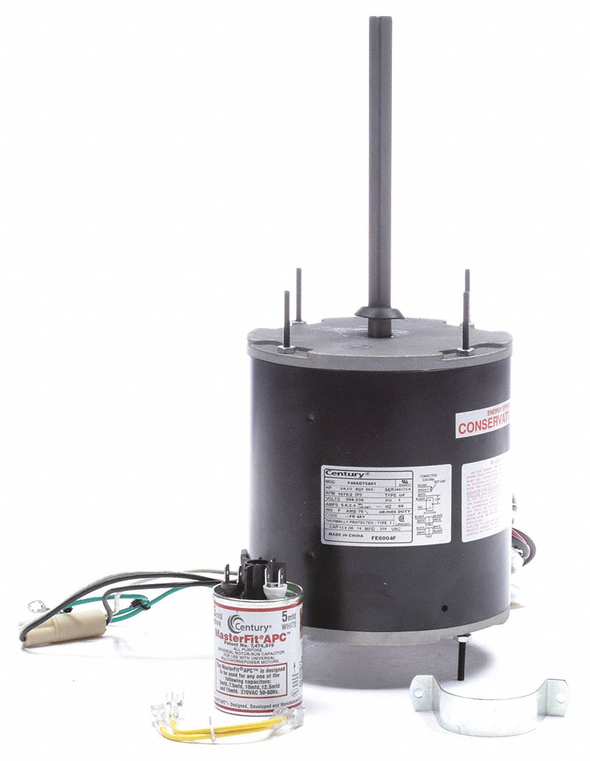 Condenser Fan Motor: Hole/Stud Mount, Totally Enclosed Air-Over, 1, 075 RPM Nameplate RPM