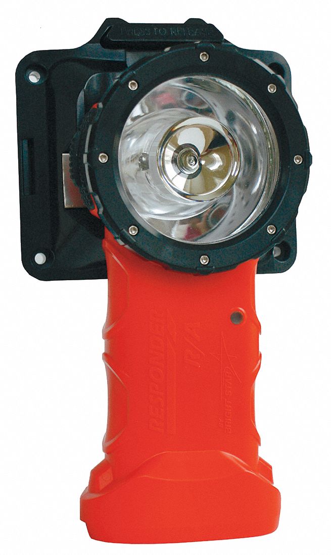 Right-Angle Safety-Rated Flashlight: Rechargeable, 205 lm Max. Brightness, Orange