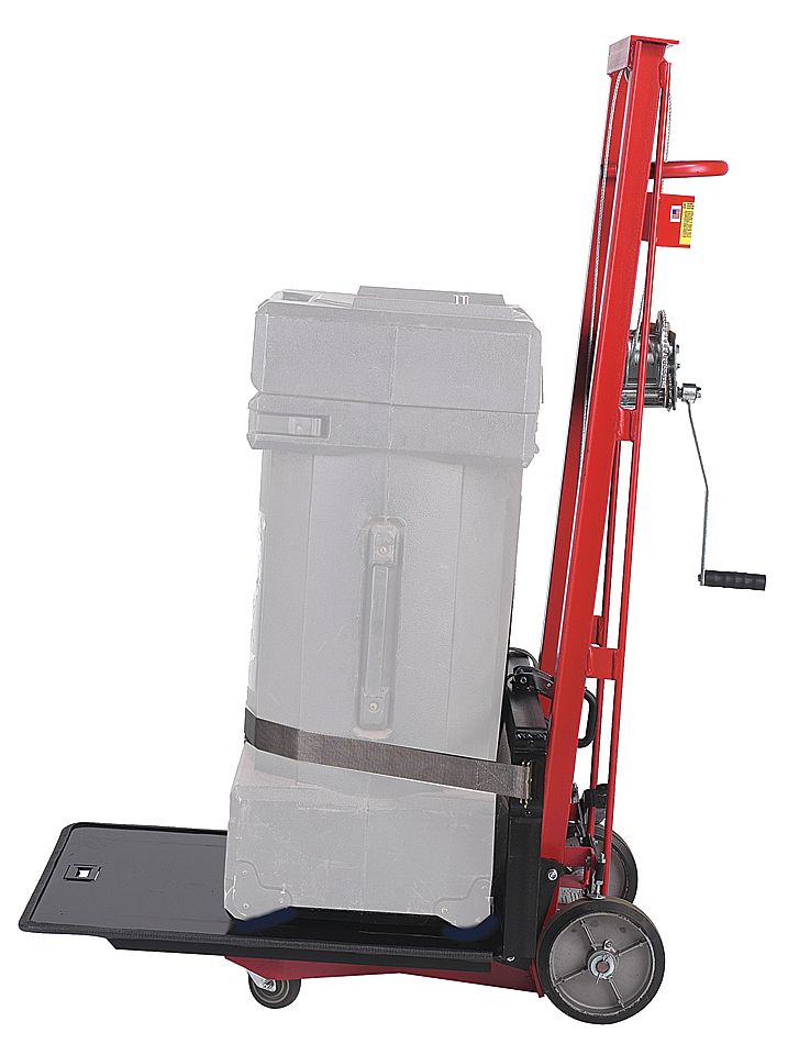 PLATFORM LIFT, WINCH, 750 LBS, 46-1/2 X 29-1/4 IN, CASTERS, STEEL, W/ LOADING RAMPS