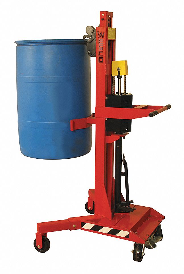 DRUM CARRIER, HYDRAULIC, FOR STEEL/POLY/FIBRE DRUMS, MAX LIFT 74 IN, 66 X 41 IN, STEEL/PHENOLIC