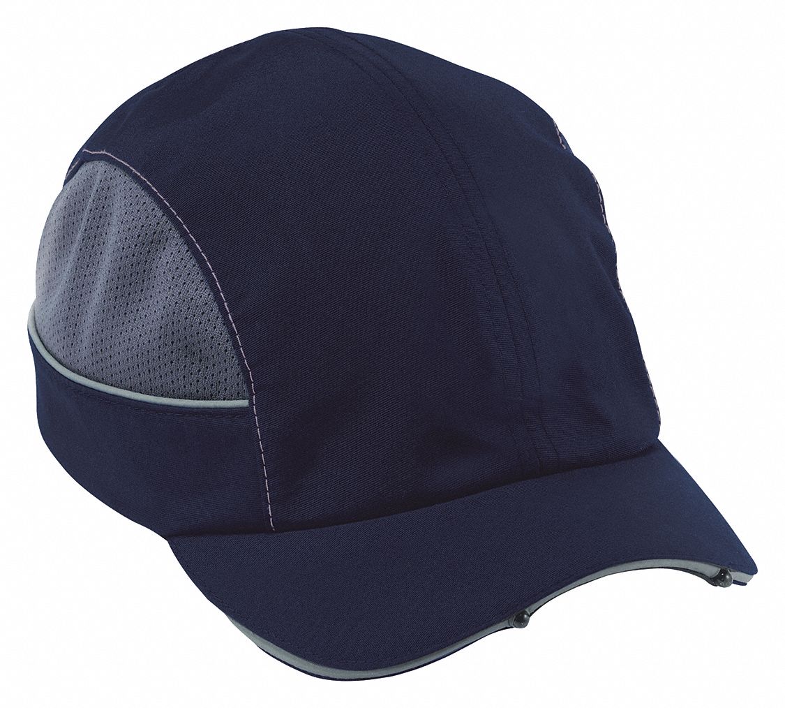 Bump Cap: Short Brim Baseball Head Protection, Dark Blue, Hook-and-Loop, Head Protection Venting