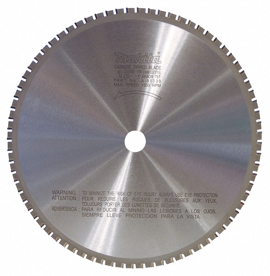 CIRCULAR SAW BLADE, 12 IN DIA, 78, 1 IN, 2000 RPM, -5 ° , MTCG, 0.091 IN, FOR FERROUS METAL