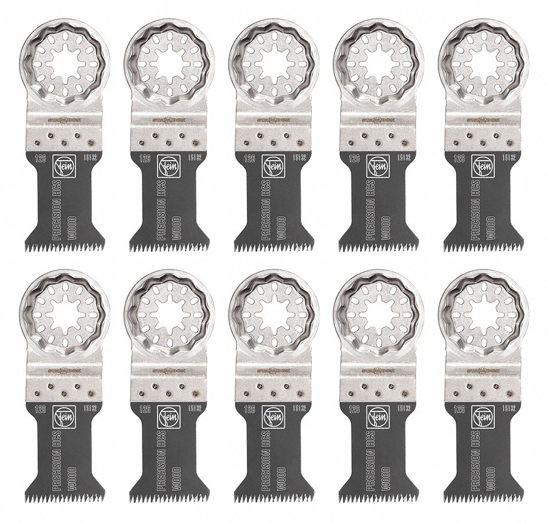 Oscillating Tool Blade: 1 3/8 in Blade Wd, 3 13/16 in Overall Lg, Precision Cutting, 10 PK