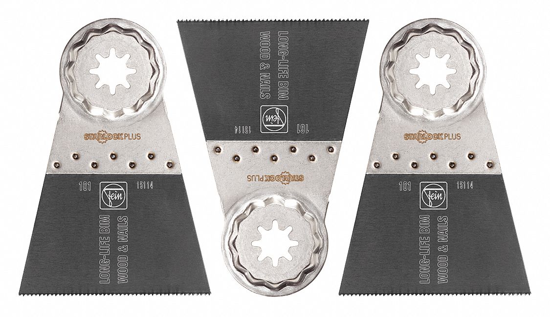 Oscillating Tool Blade: 2 1/2 in Blade Wd, 3 13/16 in Overall Lg, Log Cutting, Bi-Metal, 3 PK