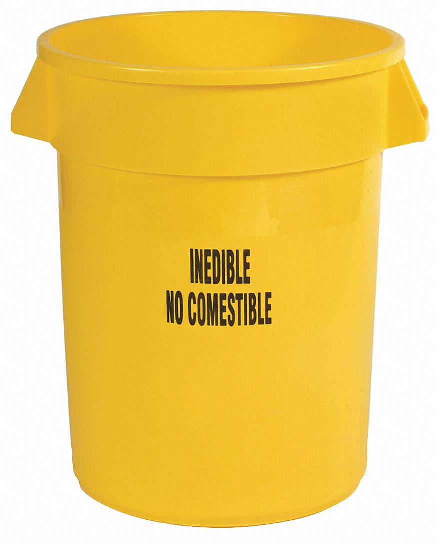 RUBBERMAID COMMERCIAL PRODUCTS 32 gal Round Trash Can, Plastic, Yellow
