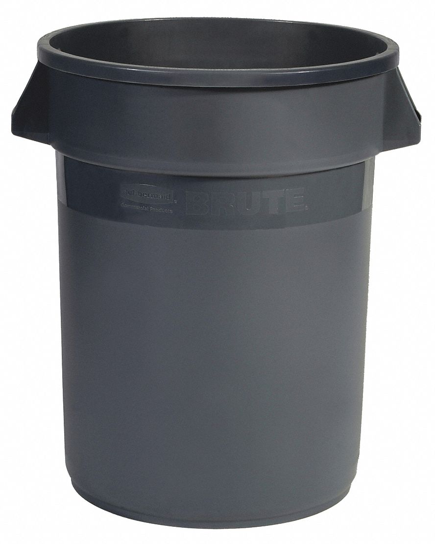 RUBBERMAID COMMERCIAL PRODUCTS 10 gal Round Trash Can, Plastic, Gray ...