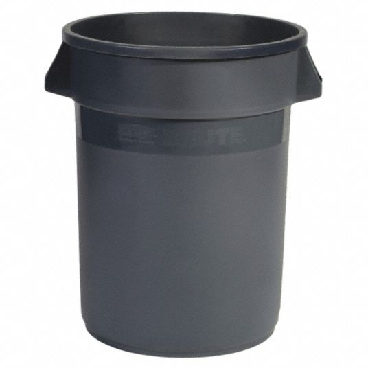 RUBBERMAID COMMERCIAL PRODUCTS 10 gal Round Trash Can, Plastic, Gray ...