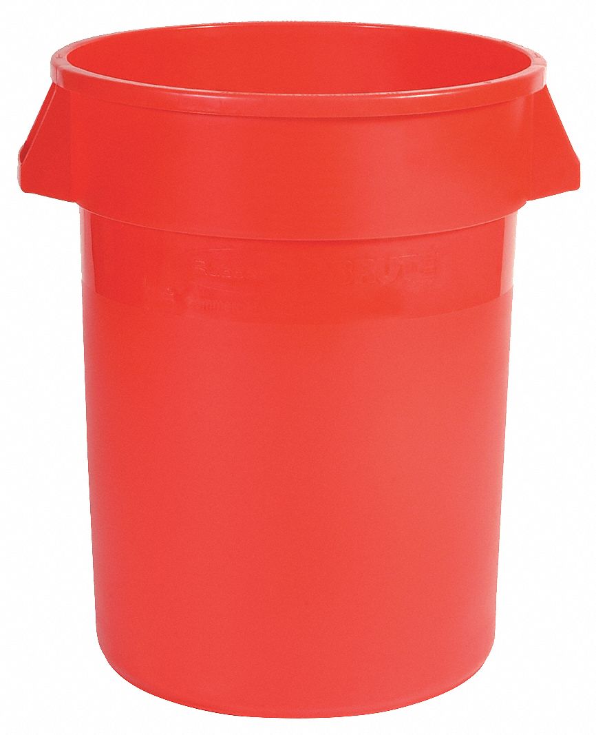 RUBBERMAID COMMERCIAL PRODUCTS 32 gal Round Trash Can, Plastic, Red