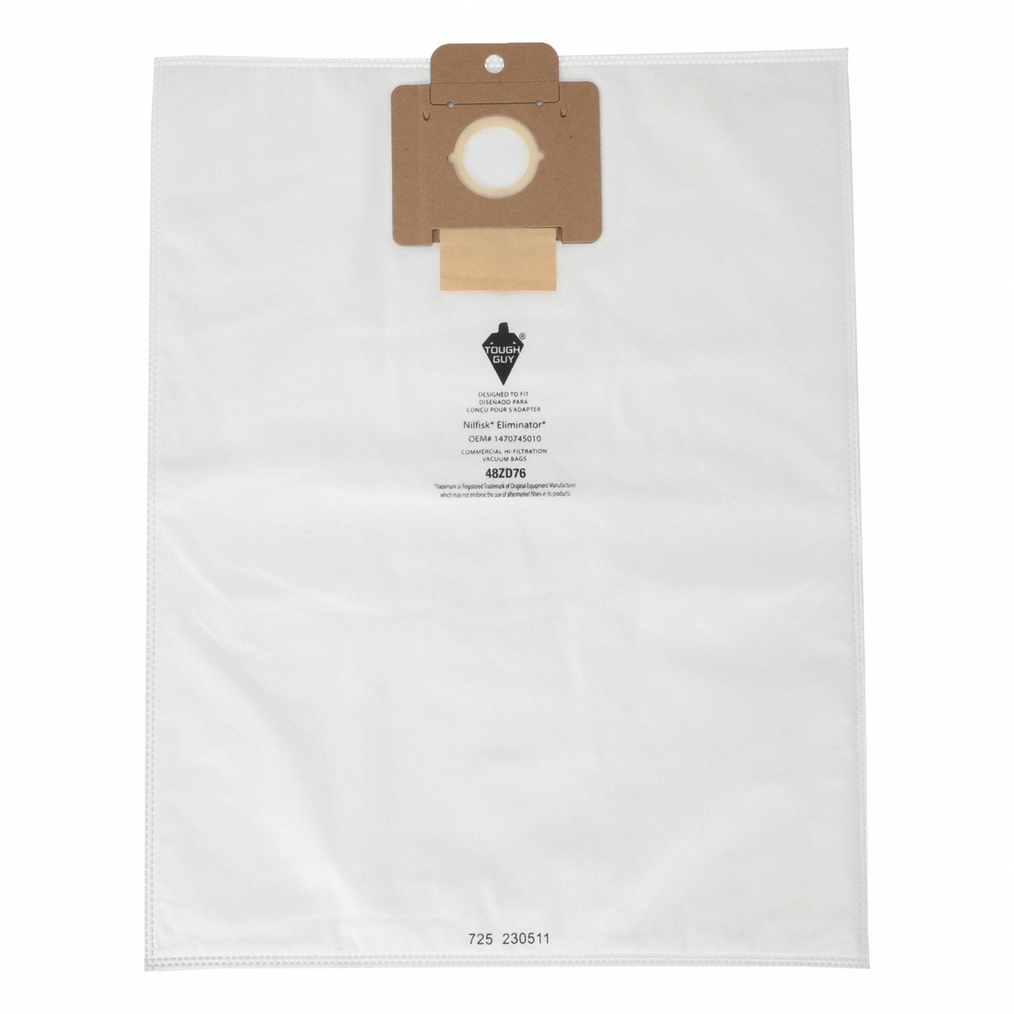 Vacuum Bag: Nilfisk, Dry, Cloth, 3-Ply, HEPA, 48ZD76