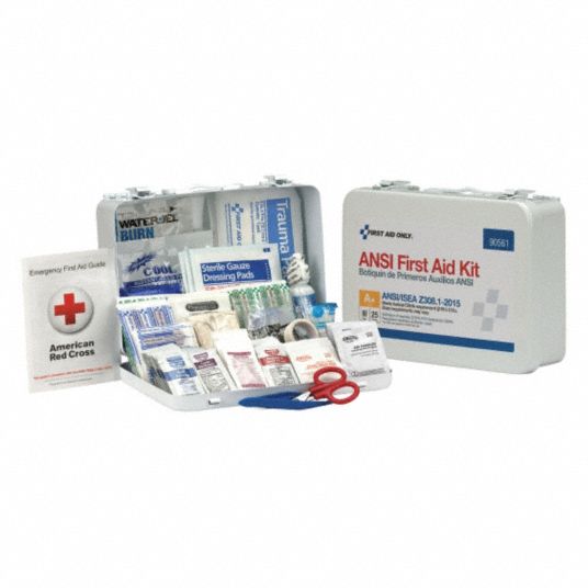 APPROVED VENDOR First Aid Kit: Industrial, 25 People Served per Kit, ANSI  Std ANSI Z308.1-2015