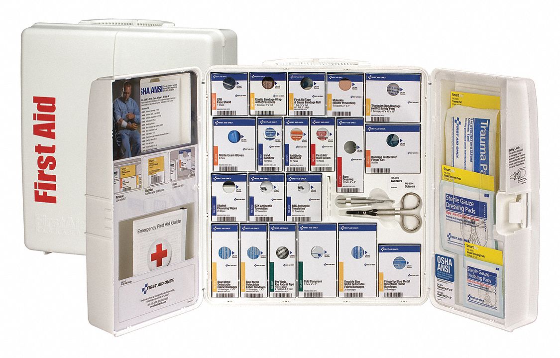First Aid Kit and Housing: 261 Components, ANSI/ISEA Z308.1-2021, Type I/II, Class A