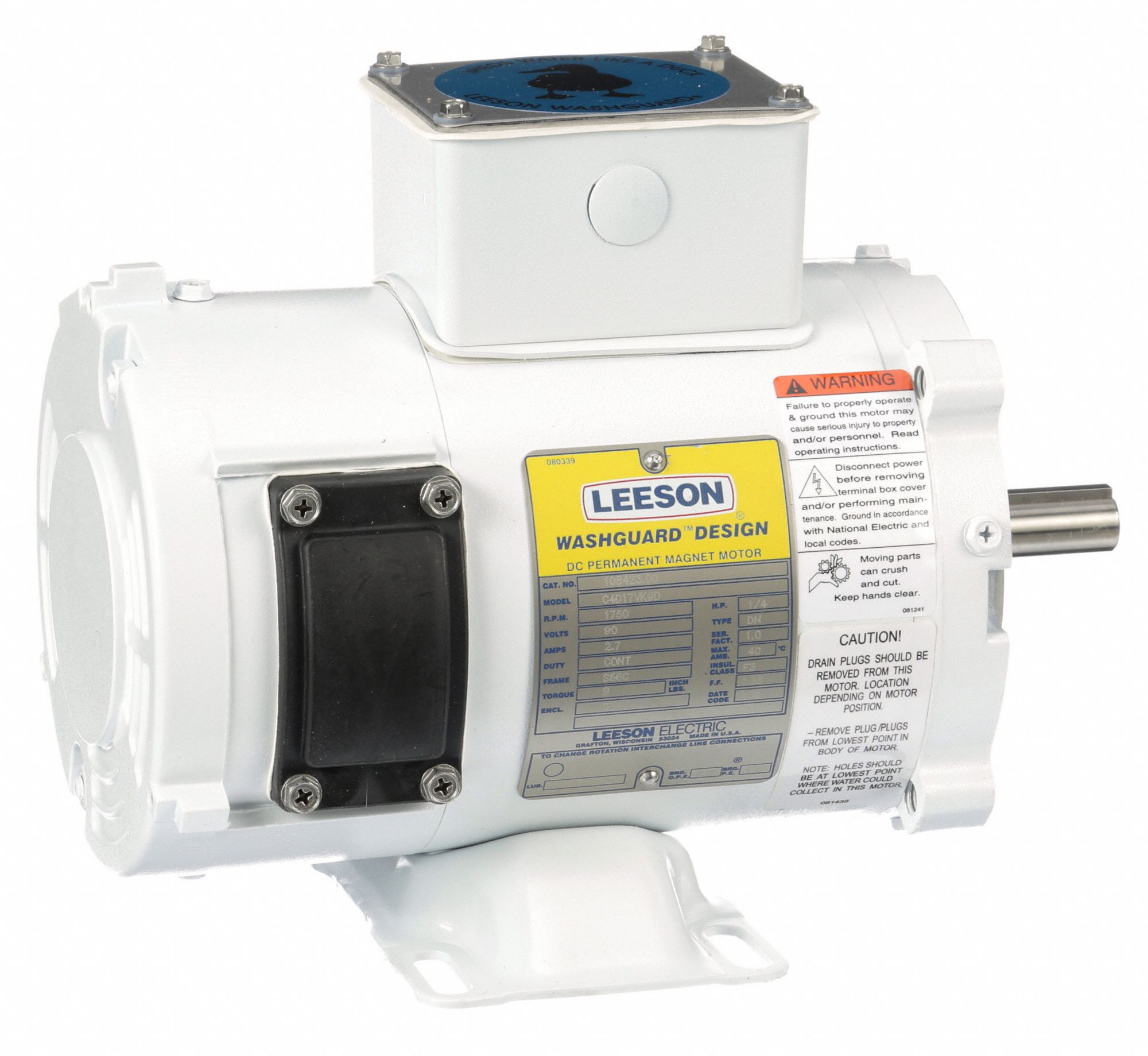 LEESON DC Washdown Motor, 1/4 HP, Epoxy Finish, Permanent DC