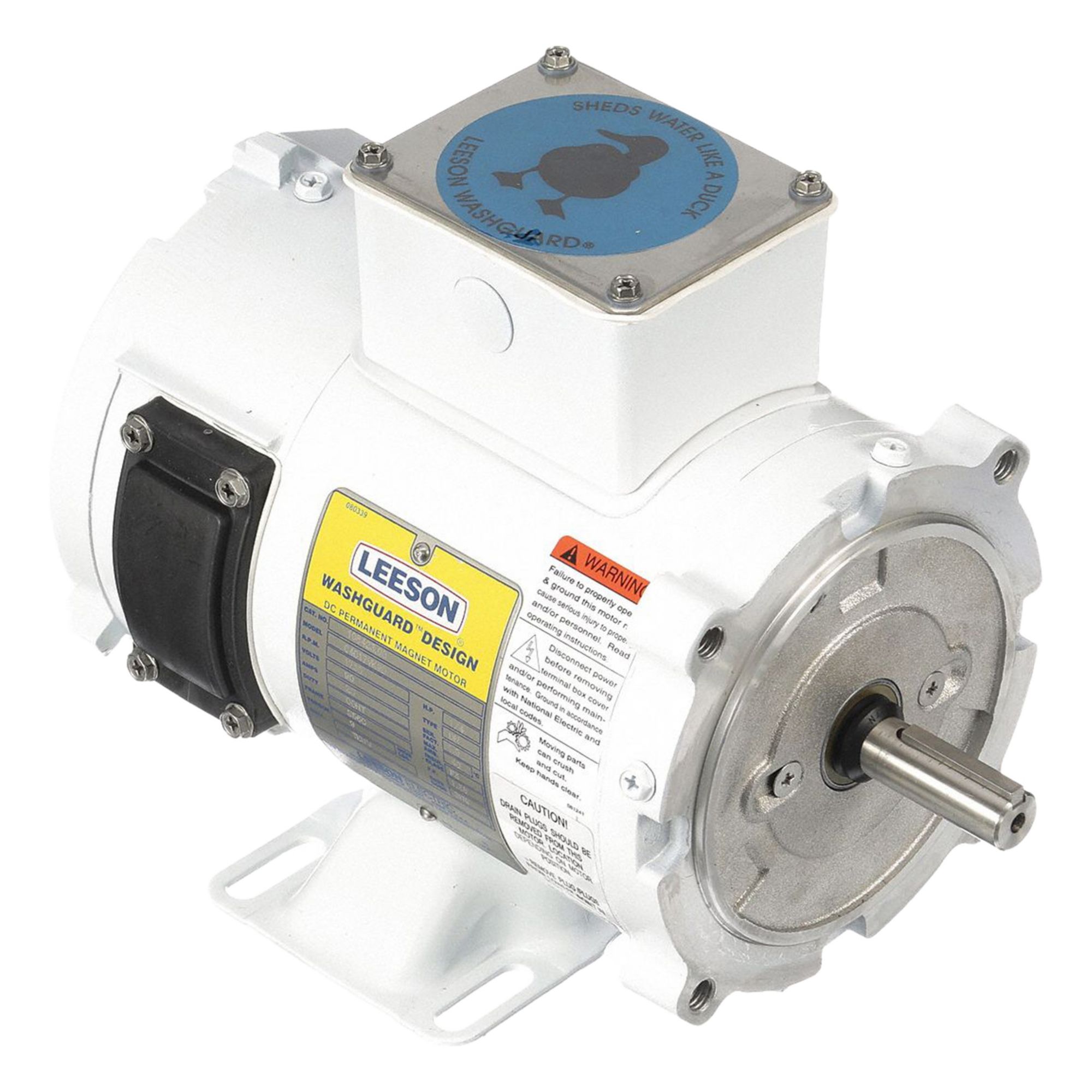 Washdown Motor: 1/4 hp, 1, 750 RPM, 56C Frame Size, Totally Enclosed Non-Ventilated, 90V DC