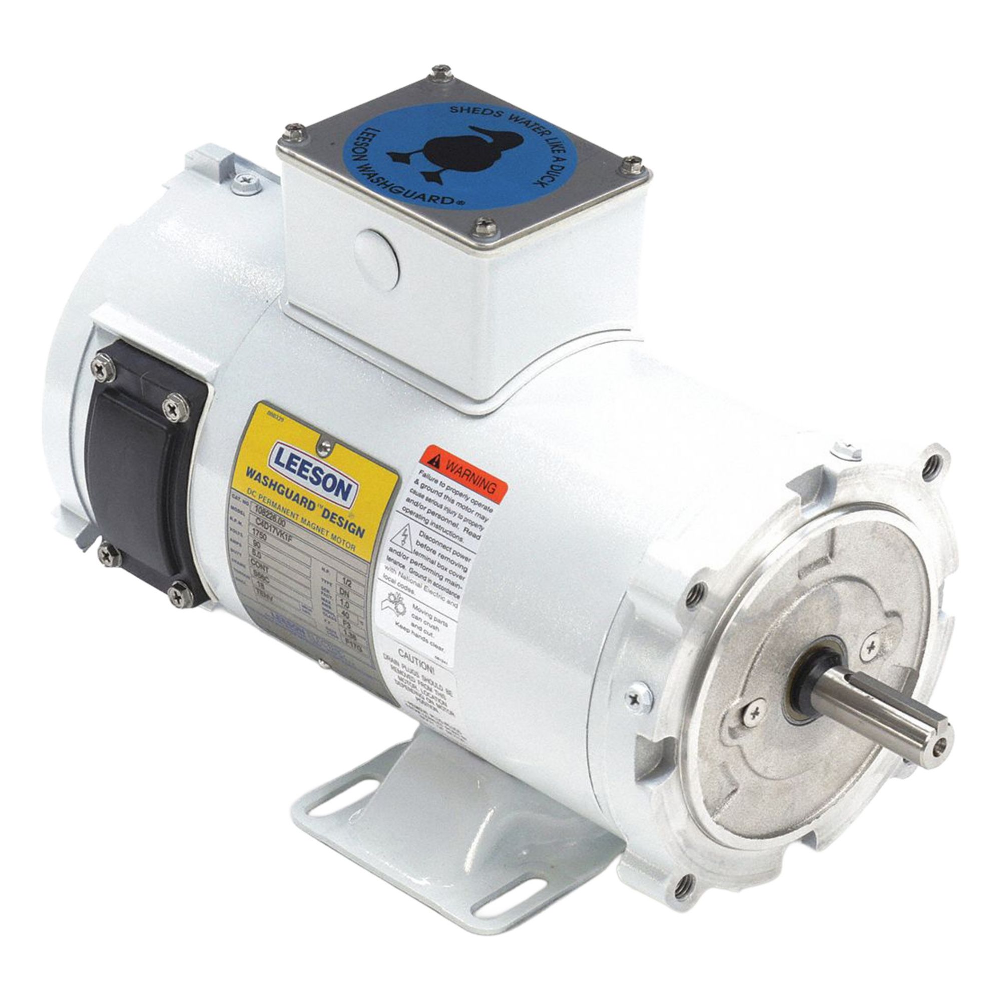 Washdown Motor: 1/2 hp, 1, 750 RPM, 56C Frame Size, Totally Enclosed Non-Ventilated, 90V DC