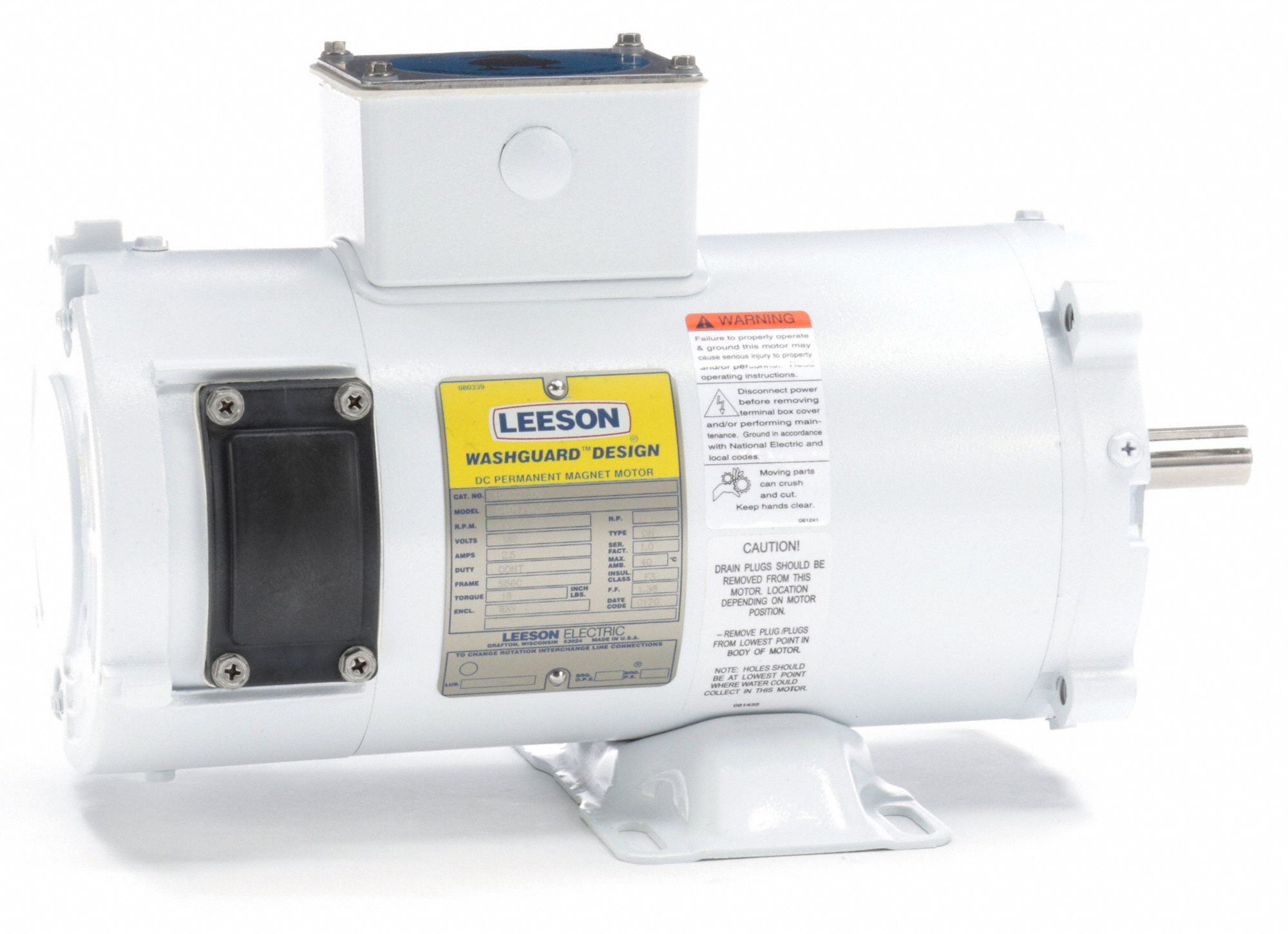 LEESON Washdown Motor: 1/2 HP, 1,750 Nameplate RPM, 56C Frame, Face ...
