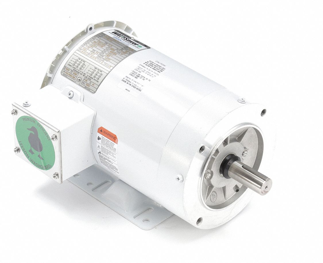 LEESON Washdown Motor: 3-Phase, 1 HP, 1,760 Nameplate RPM, 208-230/460V AC,  143TC, 121867.00