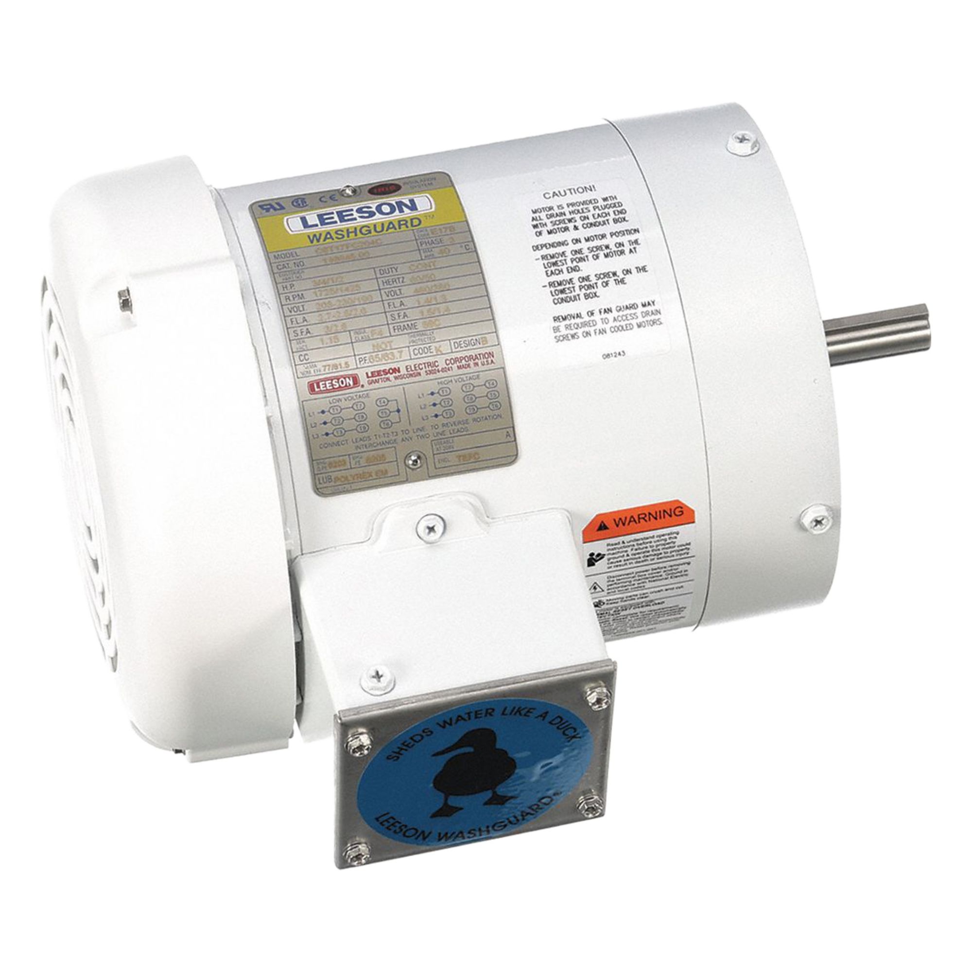 Washdown Motor: Three-Phase, 3/4 hp Horsepower, 1, 725 RPM RPM, 230/460V AC, 56C Frame Size