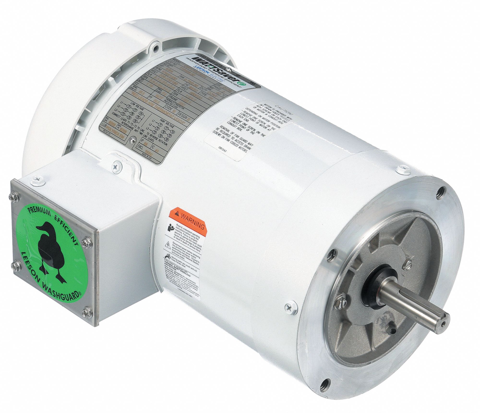 LEESON Washdown Motor: 3-Phase, 1 HP, 1,760 Nameplate RPM, 208-230/460V AC,  56C