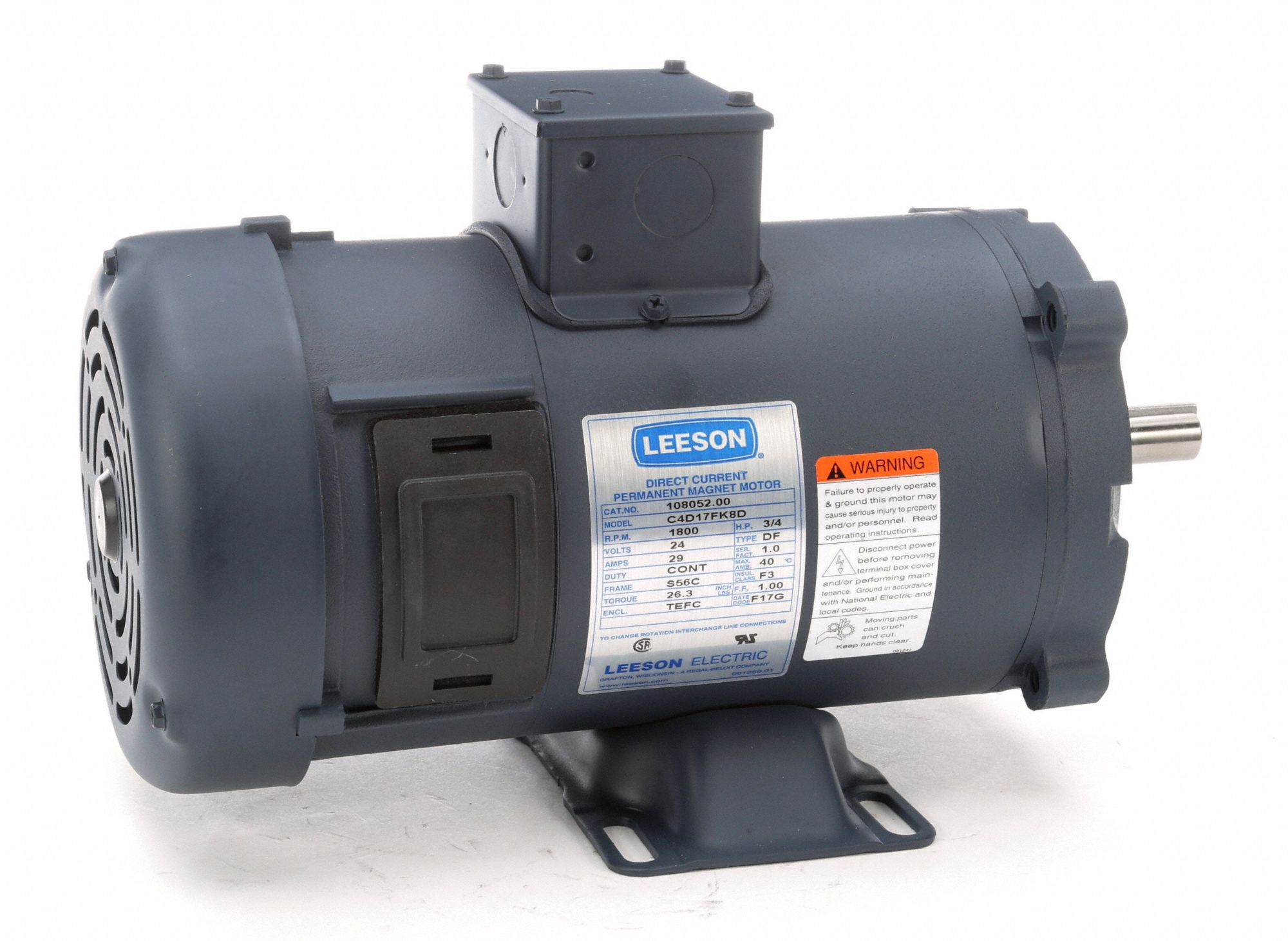 LEESON DC Permanent Motor 3/4 HP, 1,800 Nameplate RPM, 56C