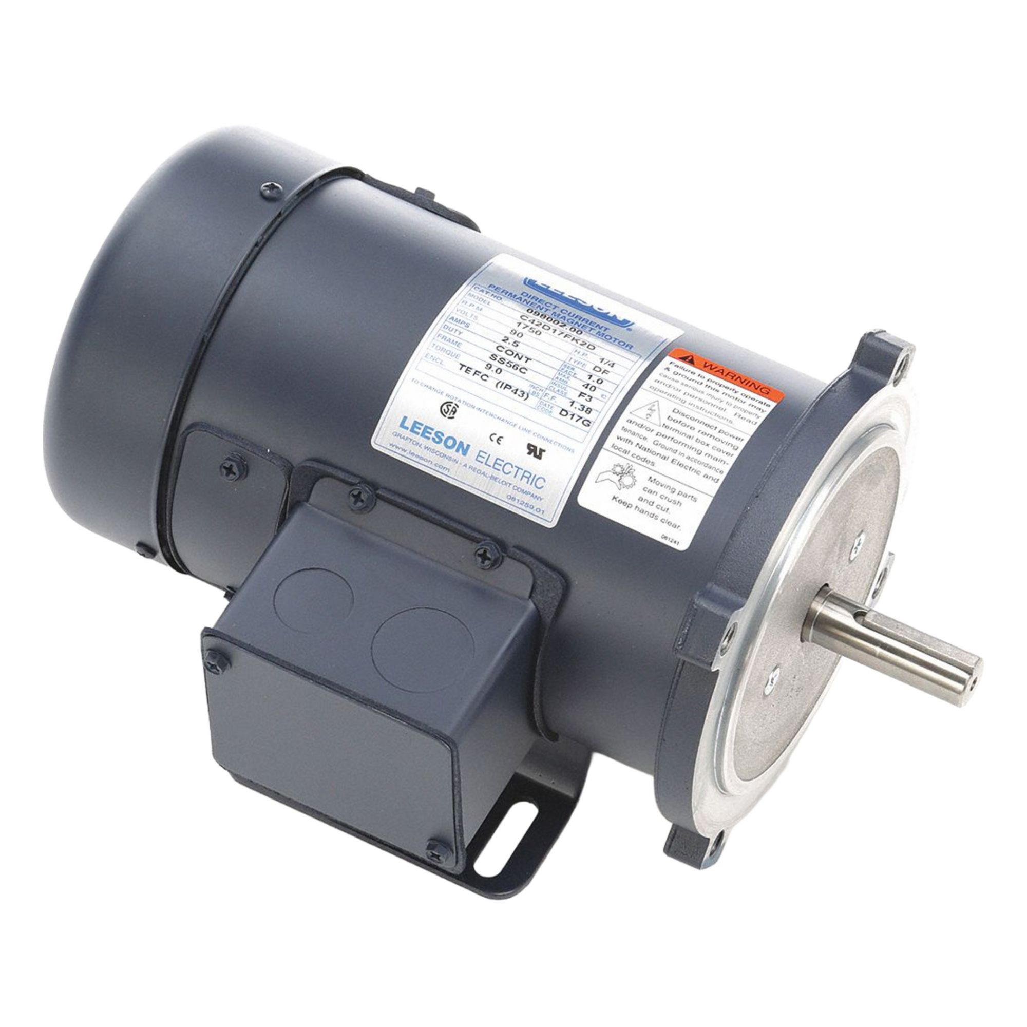 DC Permanent Magnet Motor: 1/4 hp, 1, 750 RPM, 56C Frame Size, Totally Enclosed Fan Cooled