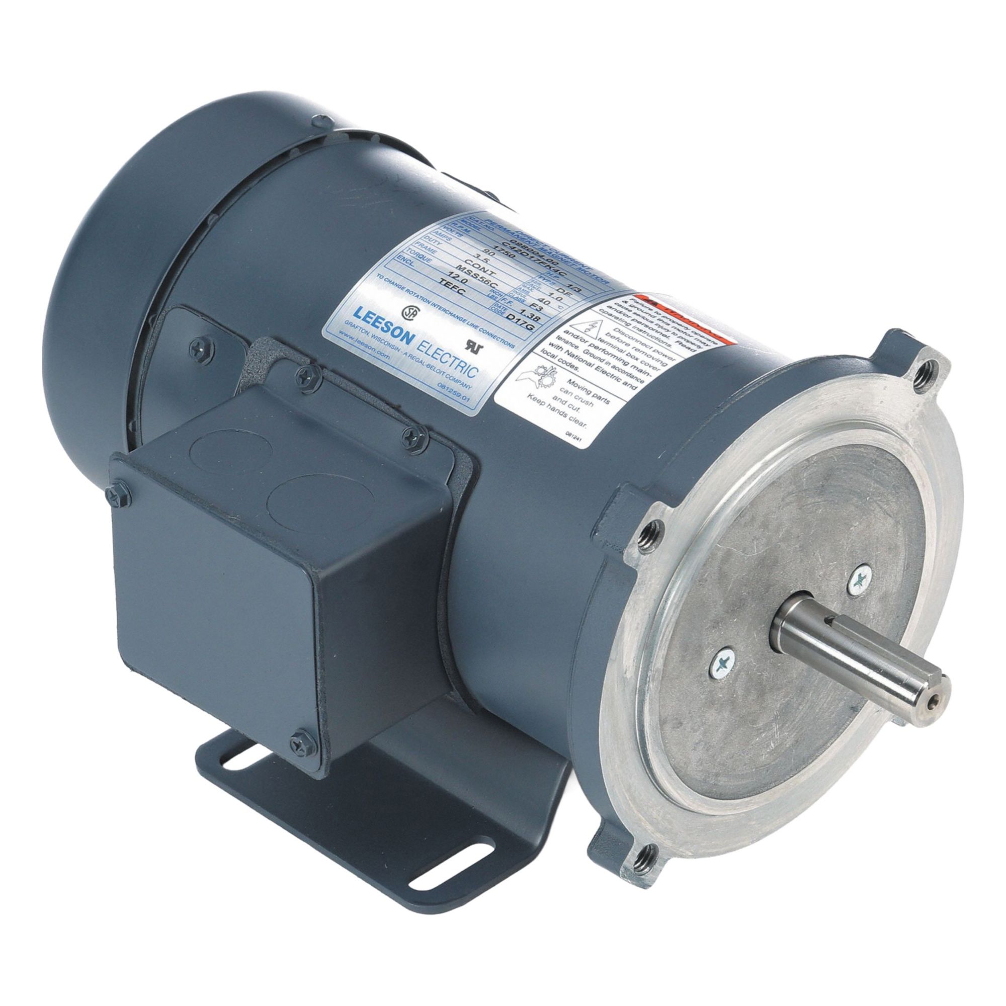DC Permanent Magnet Motor: 1/3 hp, 1, 750 RPM, 56C Frame Size, Totally Enclosed Fan Cooled