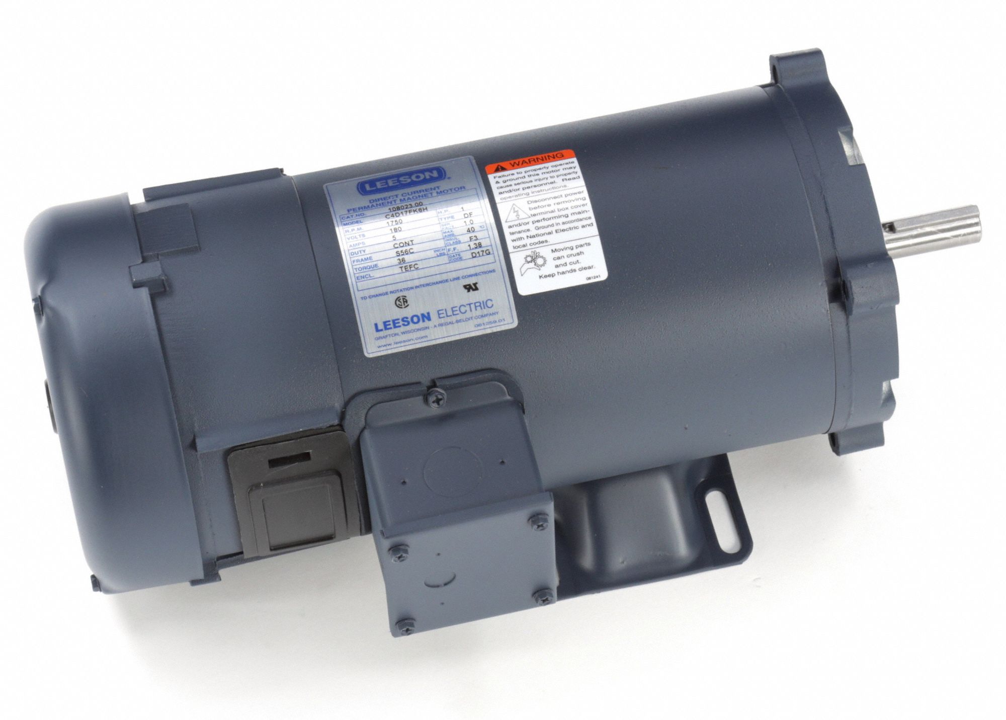 LEESON DC Permanent Motor 1 HP, 1,750 Nameplate RPM, 56C Frame