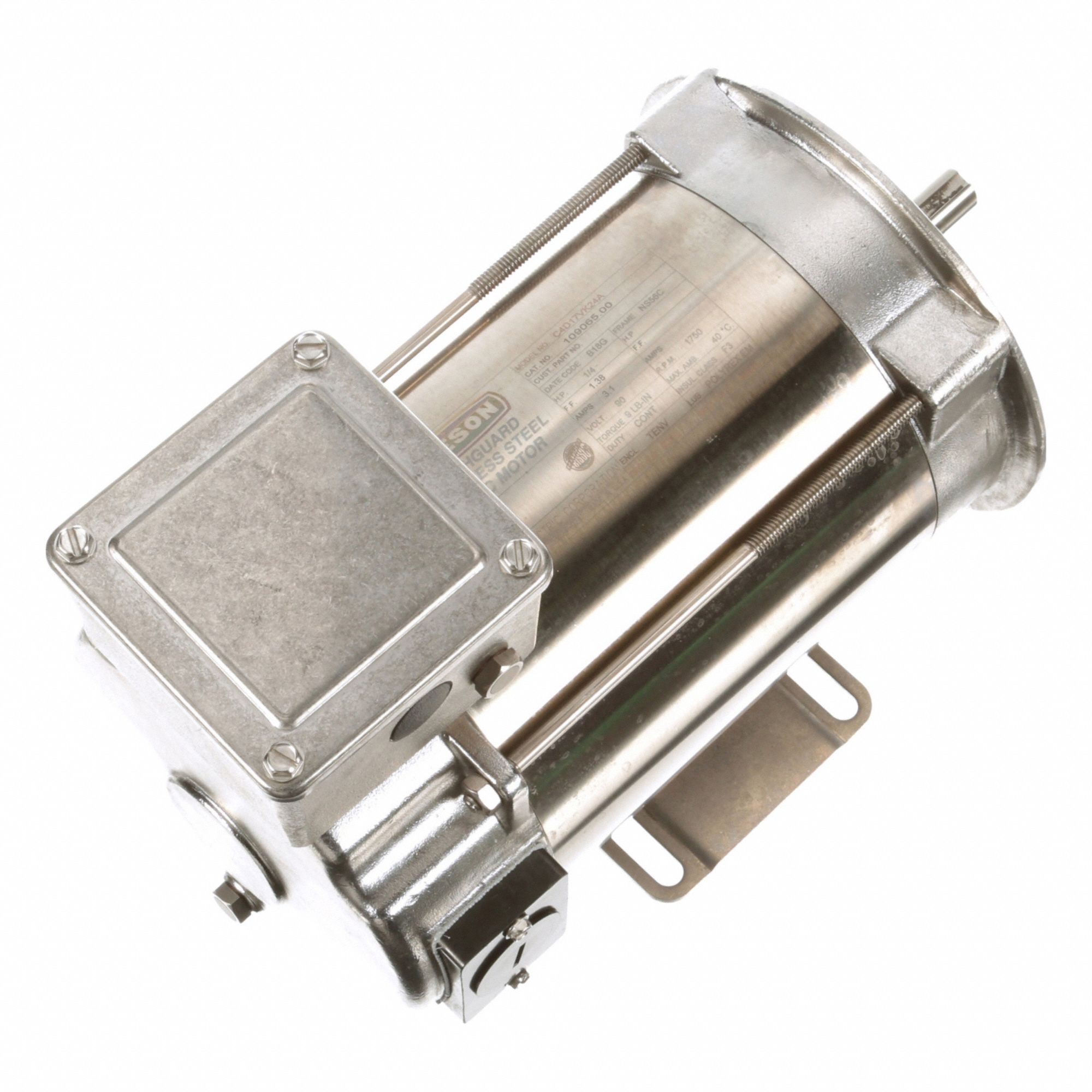 Washdown Motor: 1/4 hp, 1, 750 RPM, 56C Frame Size, Totally Enclosed Non-Ventilated, 90V DC
