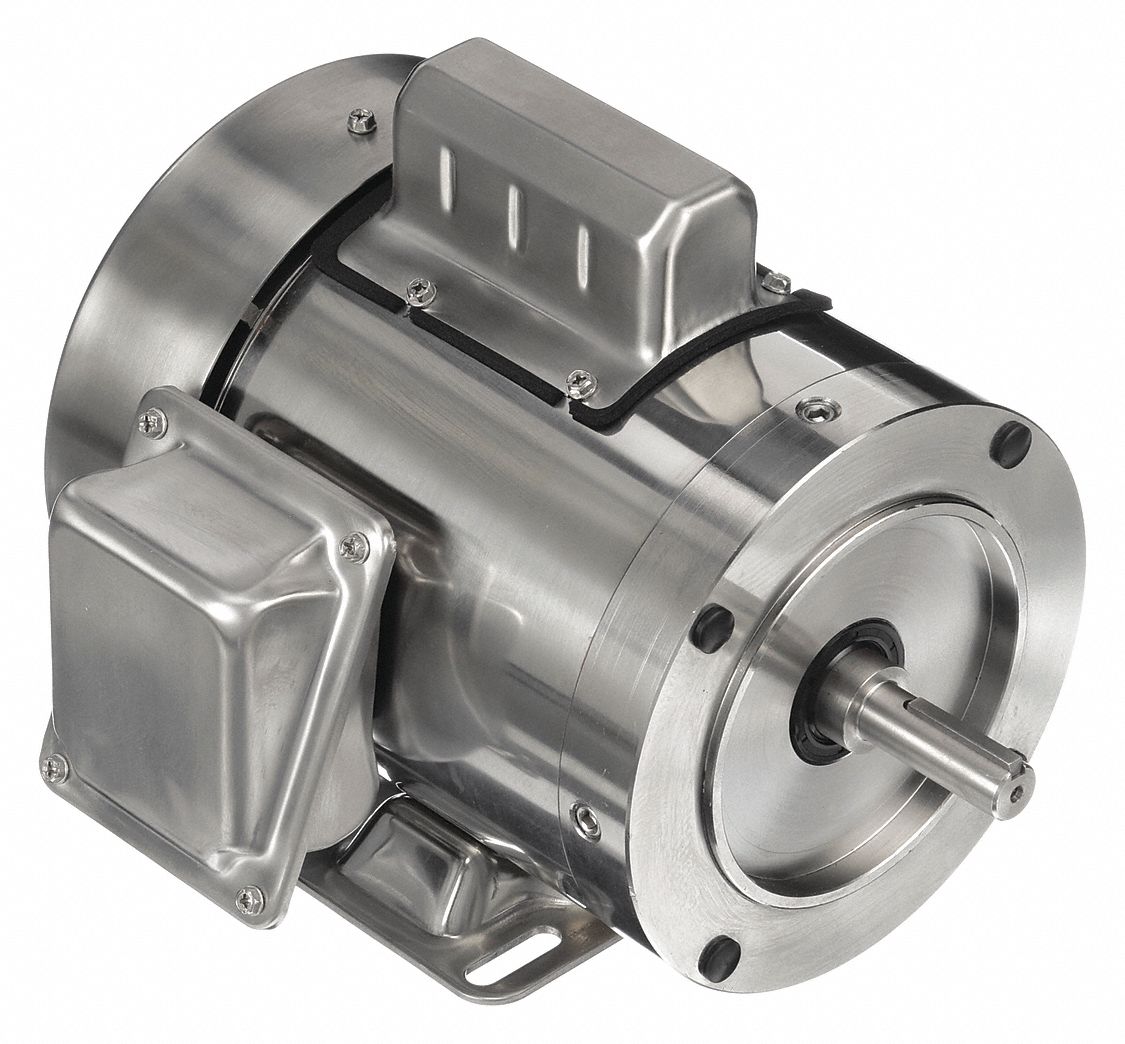 Washdown Motor: Capacitor-Start, 1/2 hp Horsepower, 1, 725 RPM RPM, 115/230V AC, TEFC