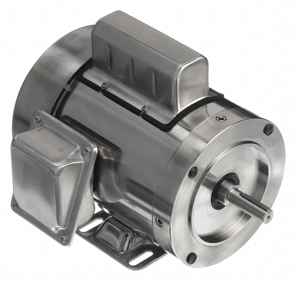 Washdown Motor: Capacitor-Start, 3/4 hp Horsepower, 1, 725 RPM RPM, 115/230V AC, TEFC
