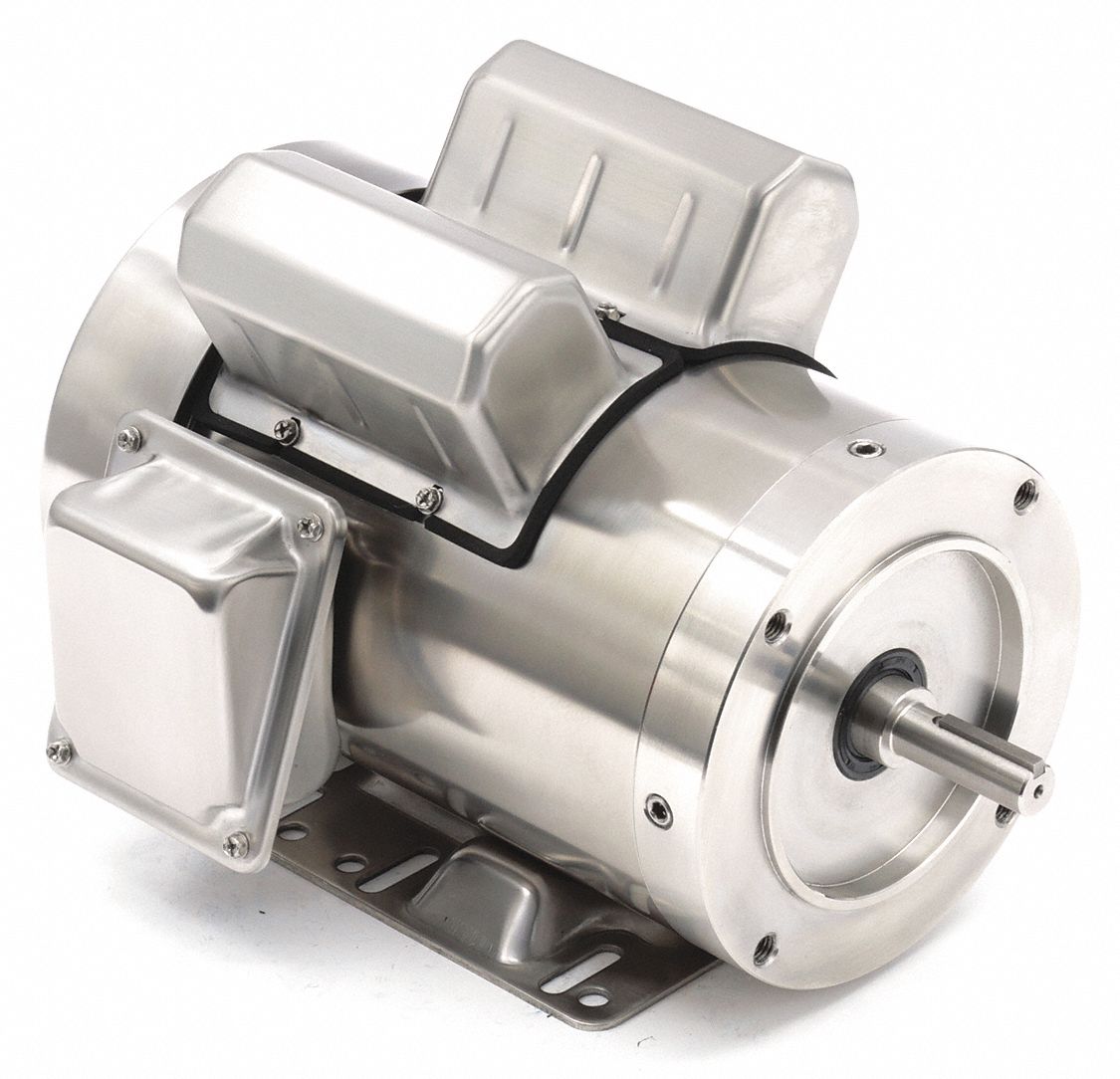 Washdown Motor: Capacitor-Start, 1 1/2 hp Horsepower, 1, 725 RPM RPM, 115/230V AC, TEFC