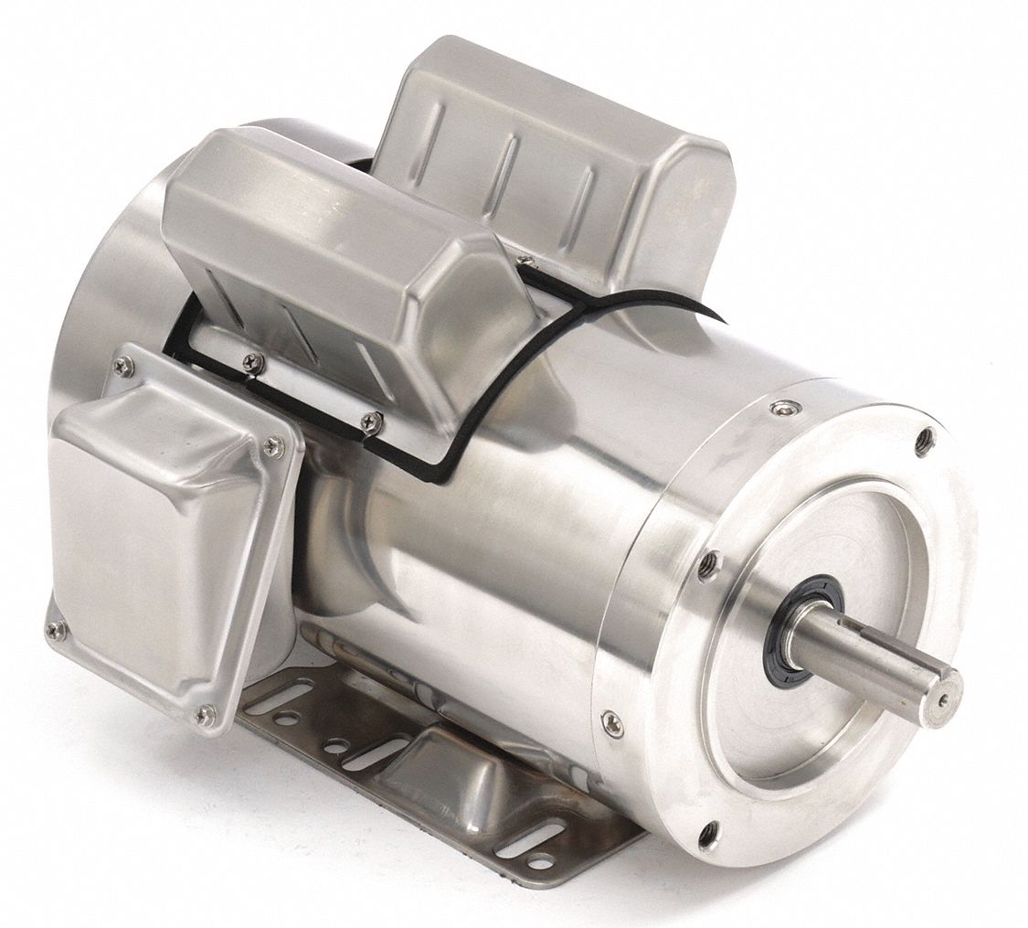Washdown Motor: Capacitor-Start/Run, 2 hp Horsepower, 1, 725 RPM RPM, 115/230V AC, TEFC
