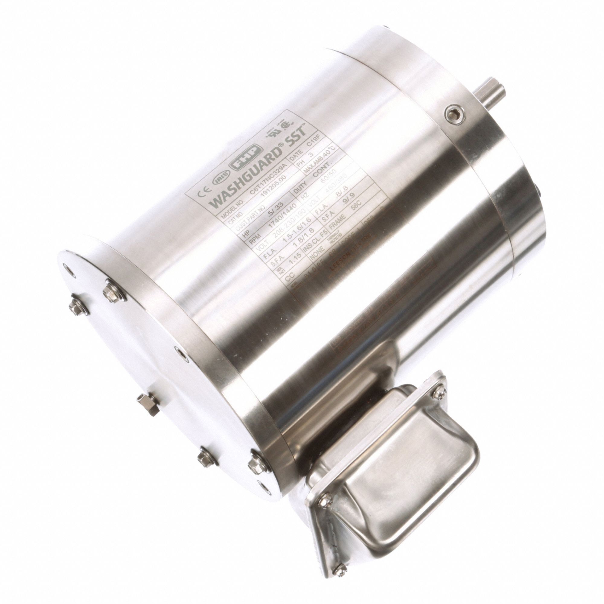 Washdown Motor: Three-Phase, 1/2 hp Horsepower, 1, 740 RPM RPM, 230/460V AC, 56C Frame Size